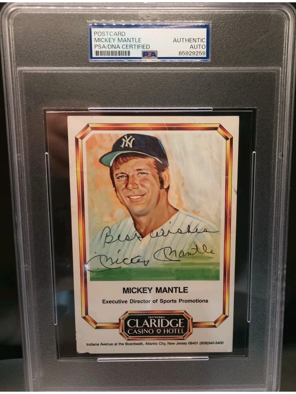 Mickey Mantle Signed Claridge Casino Postcard PSA/DNA Authentic Auto